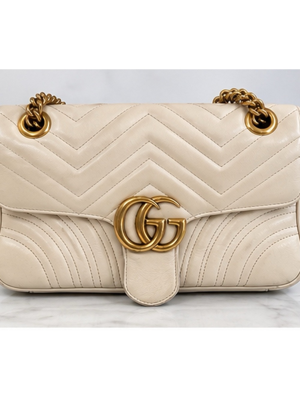 Gucci Ivory Matelassé Shoulder Bag with Gold Double G